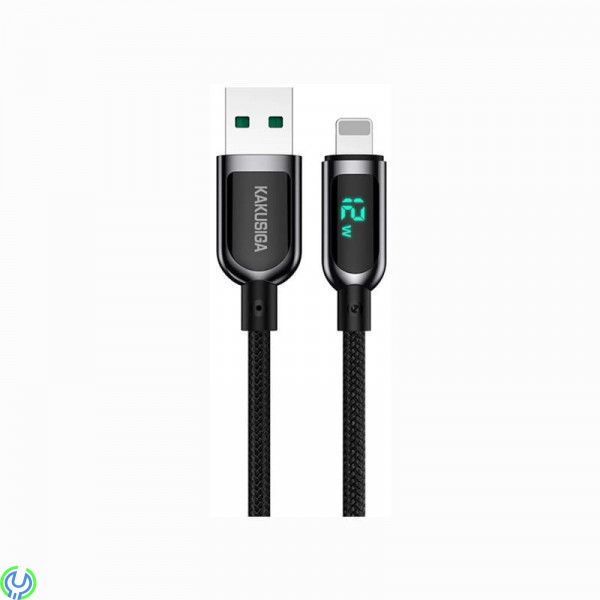 USB - Lightning Kabel 12W 5A 1,2m Kakusiga (KSC-599) svart, USB - Lightning Kabel 12W 5A 1,2m LED Digital Display, Lightning, , 