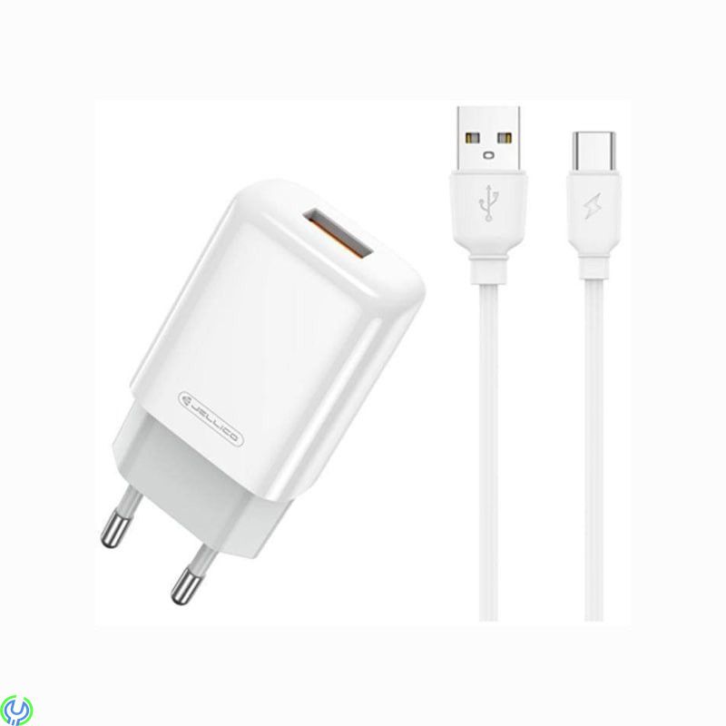 Väggladdare 2.4A USB + Kabel USB - USB-C Jellico EU01 vit, Väggladdare 2.4A USB + Kabel USB - USB-C, Adapter, , Jellico