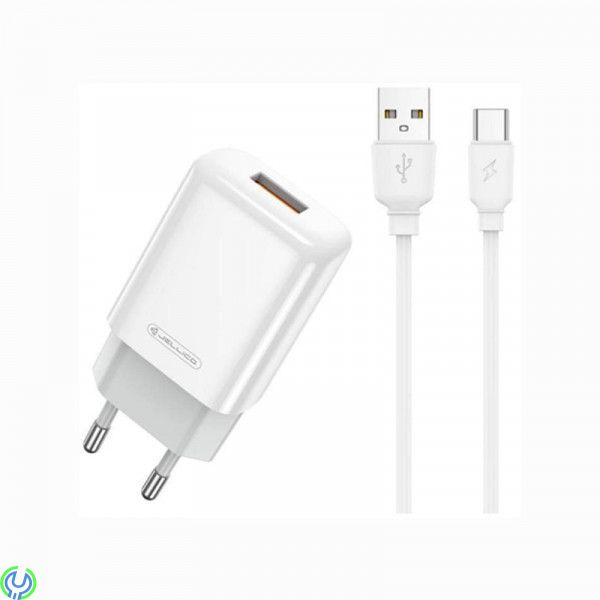 Väggladdare 2.4A USB + Kabel USB - USB-C Jellico EU01 vit, Väggladdare 2.4A USB + Kabel USB - USB-C, Adapter, , Jellico