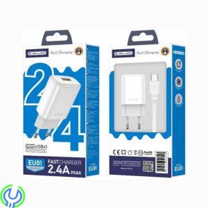 Väggladdare 2.4A USB + Kabel USB - USB-C Jellico EU01 vit, Väggladdare 2.4A USB + Kabel USB - USB-C, Adapter, , Jellico