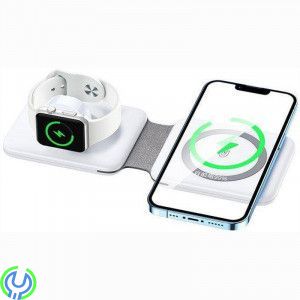 MagSafe trådlösa 3-i-1 Vikbar trådlös laddare- Vit, Magnetisk trådlös Laddare Remax Multi Function Uswon hopfällbar, Trådlösa, ,