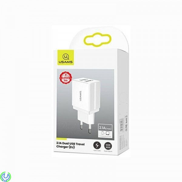 USAMS Strömadapter T24 US-CC090, 2x USB, 2.1A, Vit, USAMS väggladdare T24 US-CC090, 2x USB, 2.1A, vit, Adapter, , USAMS