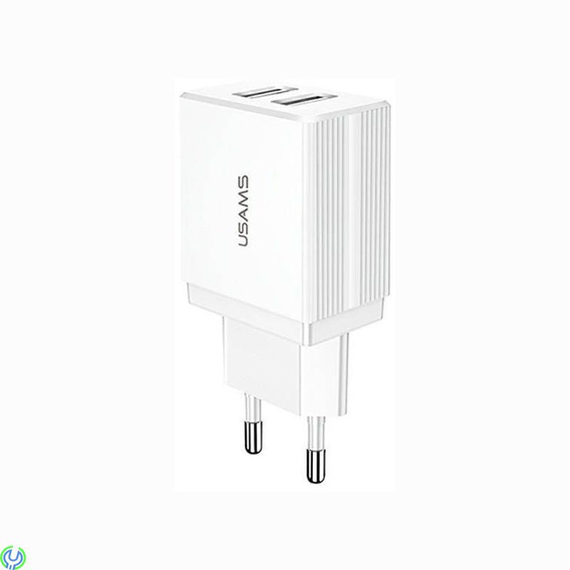 USAMS Strömadapter T24 US-CC090, 2x USB, 2.1A, Vit, USAMS väggladdare T24 US-CC090, 2x USB, 2.1A, vit, Adapter, , USAMS