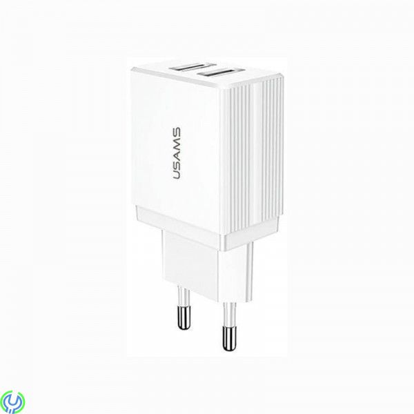 USAMS Strömadapter T24 US-CC090, 2x USB, 2.1A, Vit, USAMS väggladdare T24 US-CC090, 2x USB, 2.1A, vit, Adapter, , USAMS
