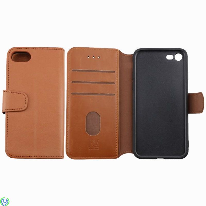 iPhone 7/8/SE 2020 Plånboksfodral med Extra Kortfack Rvelon - Guldbrun, Plånbok fodral i äkta läder för iPhone 7/8/SE 2020 Brun,