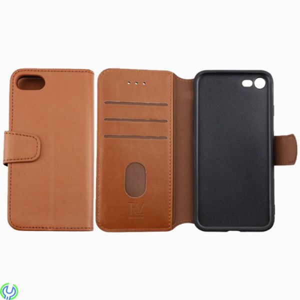 iPhone 7/8/SE 2020 Plånboksfodral med Extra Kortfack Rvelon - Guldbrun, Plånbok fodral i äkta läder för iPhone 7/8/SE 2020 Brun,