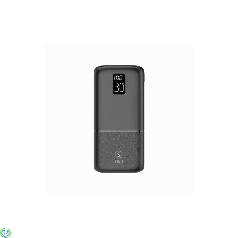 SiGN Powerbank 30,000mAh USB-C & USB-A, SiGN Powerbank 30,000 mAh Dual Output, 2,1A - Svart, Mobilskal/ Laddare, , SIGN