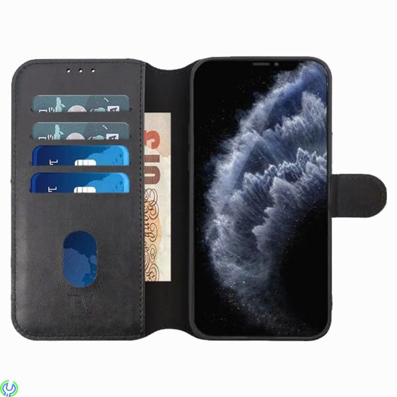 iPhone 12/12 Pro Plånboksfodral Magnet Rvelon - Svart, RV Plånbok i äkta läder för iPhone 12 Svart, iPhone 12/ 12 Pro, , RVELON
