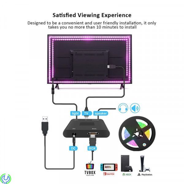 Plug & Play HDMI Sync Box, Kit med 5 m LED-list 75-85", Led Strip-ljus för HDMI-enheter Färg Sync - APP kontroll , Ljud & bild, 