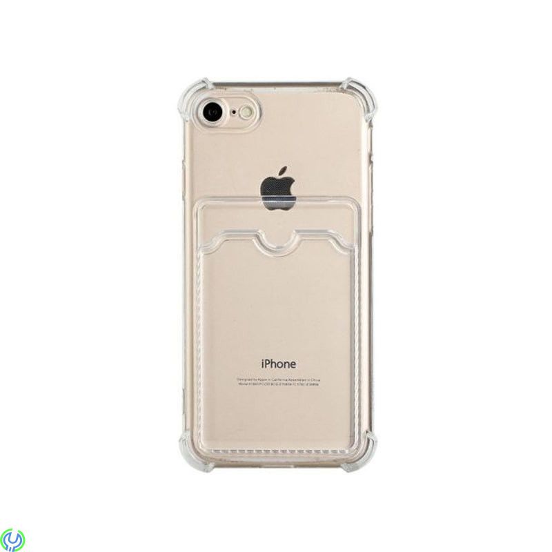 iPhone 7/8/SE Stöttåligt Skal med Korthållare - Transparent, iPhone 7/8/SE (2020/2022) Stöttåligt Skal med Korthållare, iPhone 7