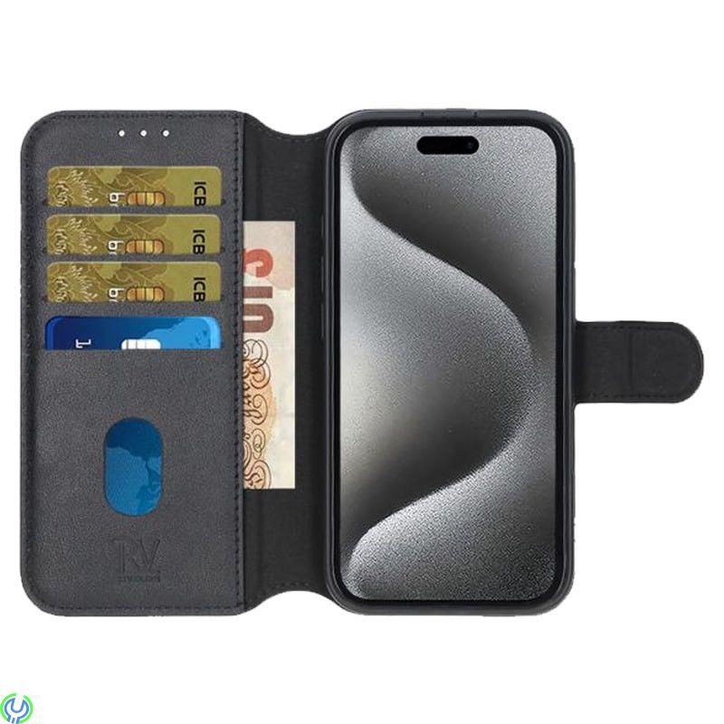 iPhone 16 Pro Max Plånboksfodral Äkta Läder Rvelon - Svart, Plånboksfodral Äkta Läder iPhone 16 Pro Max, iPhone 16 modeller, , R