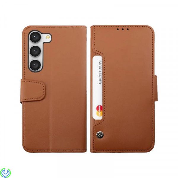 Samsung Galaxy S23 Plånboksfodral Rvelon - Brun, Plånboksfodral med 6 Extra Kortfack, Galaxy S23, , RVELON