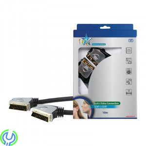 HQ Anslutningskabel Scart 24k guldpläterad, 10m, 10 meters 21 stifts scartkabel med 24k guldpläterade kontakter., Scart, , HQ