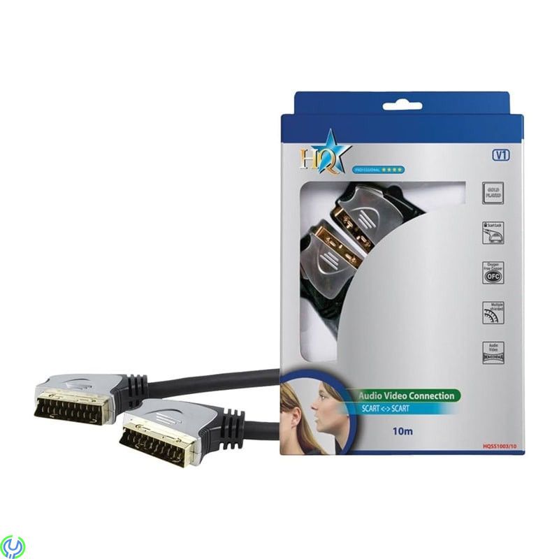 HQ Anslutningskabel Scart 24k guldpläterad, 10m, 10 meters 21 stifts scartkabel med 24k guldpläterade kontakter., Scart, , HQ