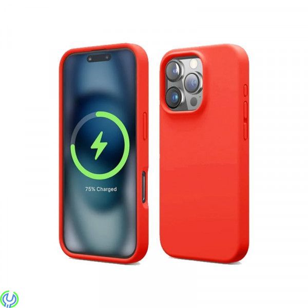 iPhone 16 Pro Mobilskal Silikon Magnet Rvelon - Röd, Silikonskal till iPhone 16 Pro med MagSafe, iPhone 16 modeller, , RVELON