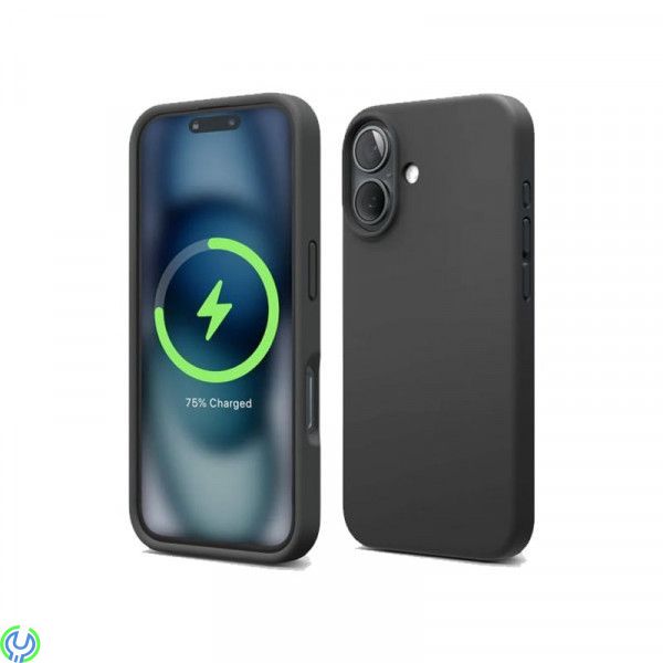 iPhone 16 Mobilskal Silikon Magnet Rvelon - Svart, Silikonskal till iPhone 16 med MagSafe, iPhone 16 modeller, , RVELON