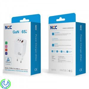 65W 2xUSB-C & USB-A GaN Väggladdare för Laptop & Smartphone, Ladda alla dina enheter med maximal hastighet, Adapter, , NCC