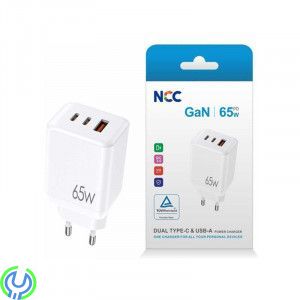 65W 2xUSB-C & USB-A GaN Väggladdare för Laptop & Smartphone, Ladda alla dina enheter med maximal hastighet, Adapter, , NCC