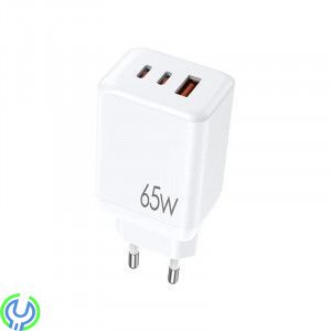 65W 2xUSB-C & USB-A GaN Väggladdare för Laptop & Smartphone, Ladda alla dina enheter med maximal hastighet, Adapter, , NCC