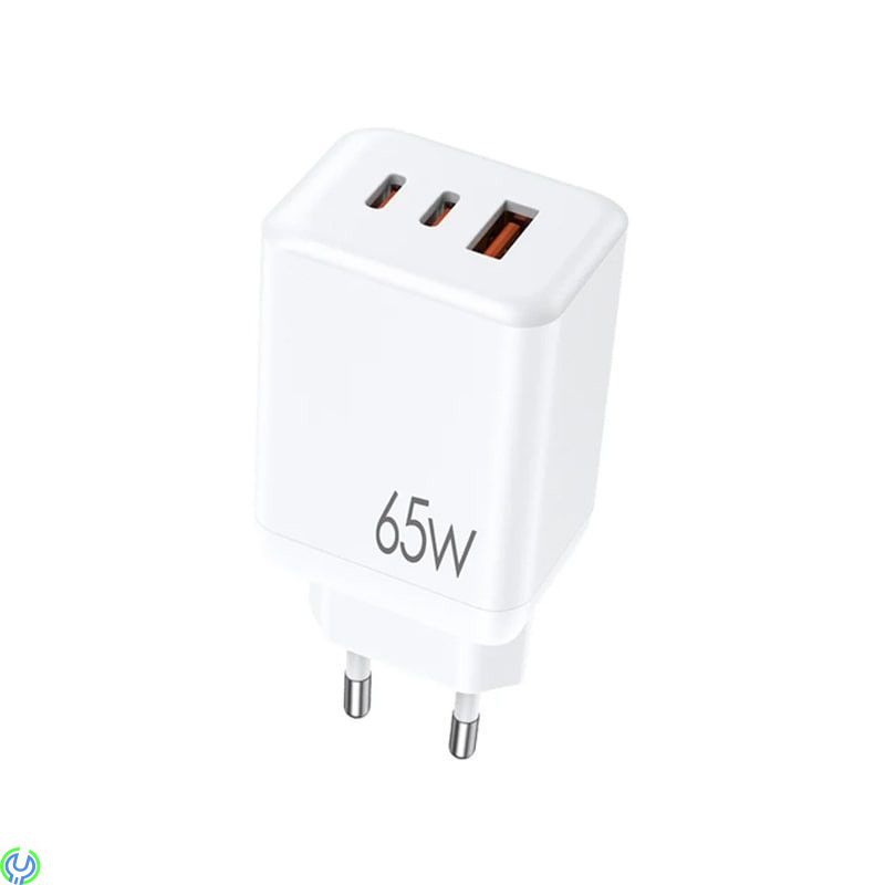 65W 2xUSB-C & USB-A GaN Väggladdare för Laptop & Smartphone, Ladda alla dina enheter med maximal hastighet, Adapter, , NCC