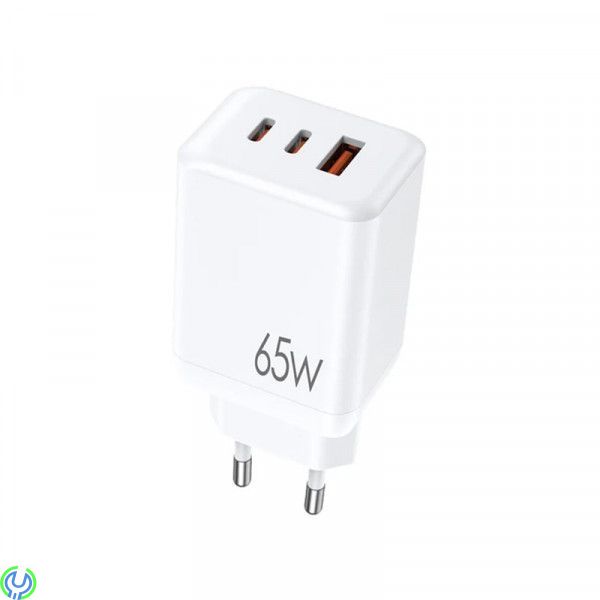 65W 2xUSB-C & USB-A GaN Väggladdare för Laptop & Smartphone, Ladda alla dina enheter med maximal hastighet, Adapter, , NCC