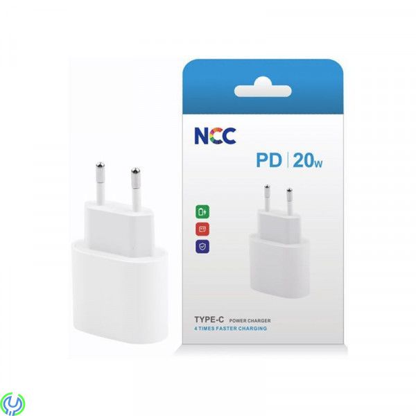 20W USB-C Strömadapter - Vit, Adapter 20W Type C Väggladdare - Android & iPhone, Adapter, , NCC