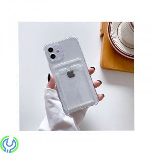 iPhone 11 Stöttåligt Skal med Korthållare - Transparent, Stöttåligt mobilskal med korthållare, iPhone 11, , RVELON