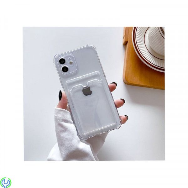 iPhone 11 Stöttåligt Skal med Korthållare - Transparent, Stöttåligt mobilskal med korthållare, iPhone 11, , RVELON