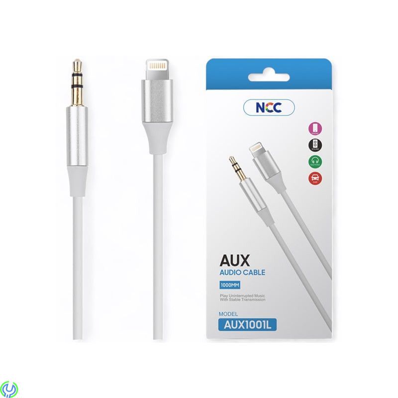 NCC AUX ljudkabel AUX1001L Lightning/3,5mm, 100cm, vit, Kabeladapter AUX ljudkabel Lightning/3,5mm, Tillbehör, , NCC