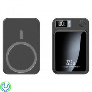 Mini powerbank 10 000mAh, trådlös, magnetisk, USB-C/USB-A, Svart, SiGN Mini powerbank med trådlös magnetisk laddning, Mobilskal/