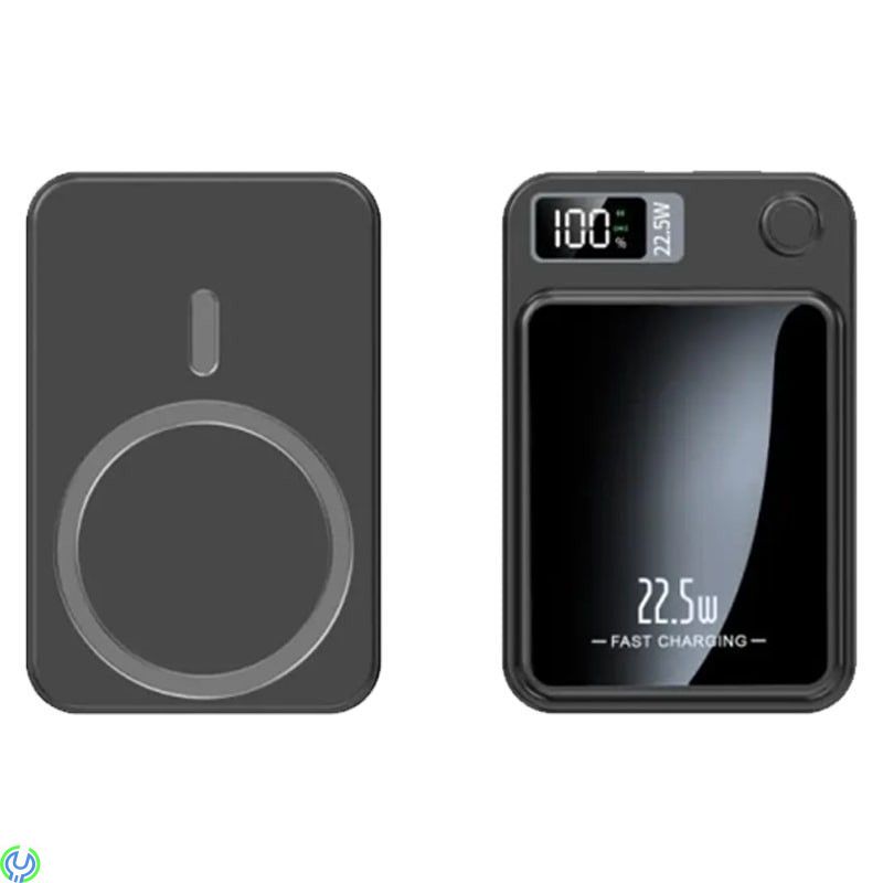 Mini powerbank 10 000mAh, trådlös, magnetisk, USB-C/USB-A, Svart, SiGN Mini powerbank med trådlös magnetisk laddning, Mobilskal/