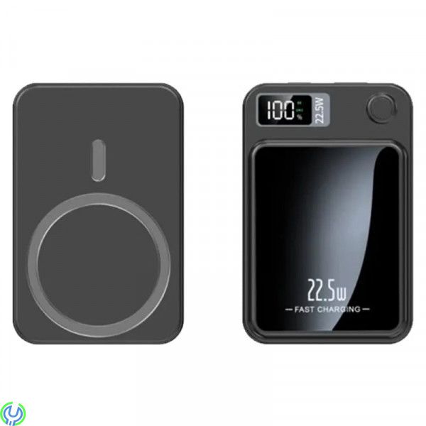 Mini powerbank 10 000mAh, trådlös, magnetisk, USB-C/USB-A, Svart, SiGN Mini powerbank med trådlös magnetisk laddning, Mobilskal/