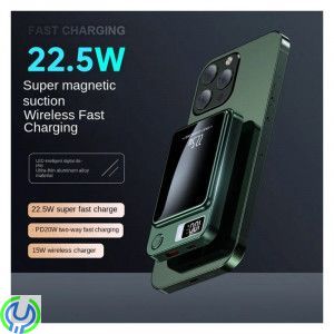 Mini powerbank 10 000mAh, trådlös, magnetisk, USB-C/USB-A, Svart, SiGN Mini powerbank med trådlös magnetisk laddning, Mobilskal/