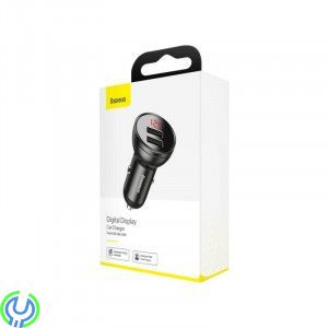 BASEUS Digital Display 2-Port billaddare, 4,8A- svart, Dubbel USB med Snabbladdning 4,8A, 24W, Kablar & Laddare, , Baseus