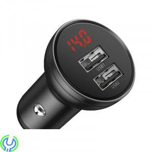 BASEUS Digital Display 2-Port billaddare, 4,8A- svart, Dubbel USB med Snabbladdning 4,8A, 24W, Kablar & Laddare, , Baseus