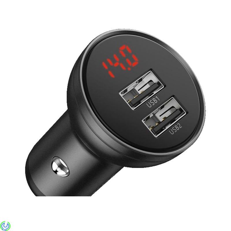 BASEUS Digital Display 2-Port billaddare, 4,8A- svart, Dubbel USB med Snabbladdning 4,8A, 24W, Kablar & Laddare, , Baseus