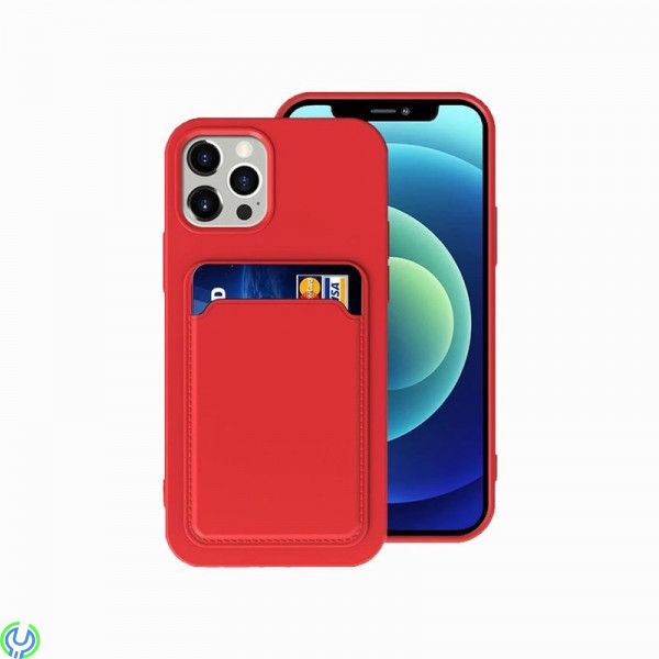 iPhone 14 Pro Silikonskal med Korthållare - Röd, Stötsäkert skal Transparent., iPhone 14 modeller, , RVELON