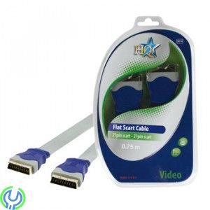 HQ - SILVER 21P SCART - 21P SCART FLAT-KABEL 0,75m, Säljs endast i butik!, Scart, , HQ