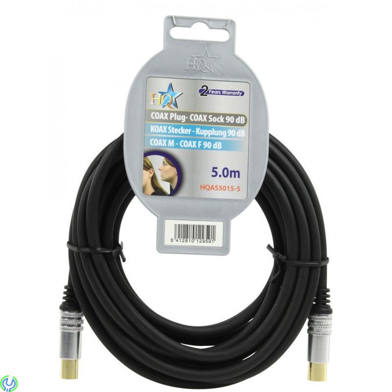 HQ - AERIAL KOAXKABEL 5m, Skärmad koaxkabel med guldpläterade kontakter, Antenn, , HQ