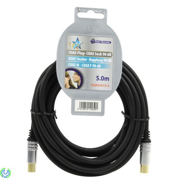 HQ - AERIAL KOAXKABEL 5m, Skärmad koaxkabel med guldpläterade kontakter, Antenn, , HQ