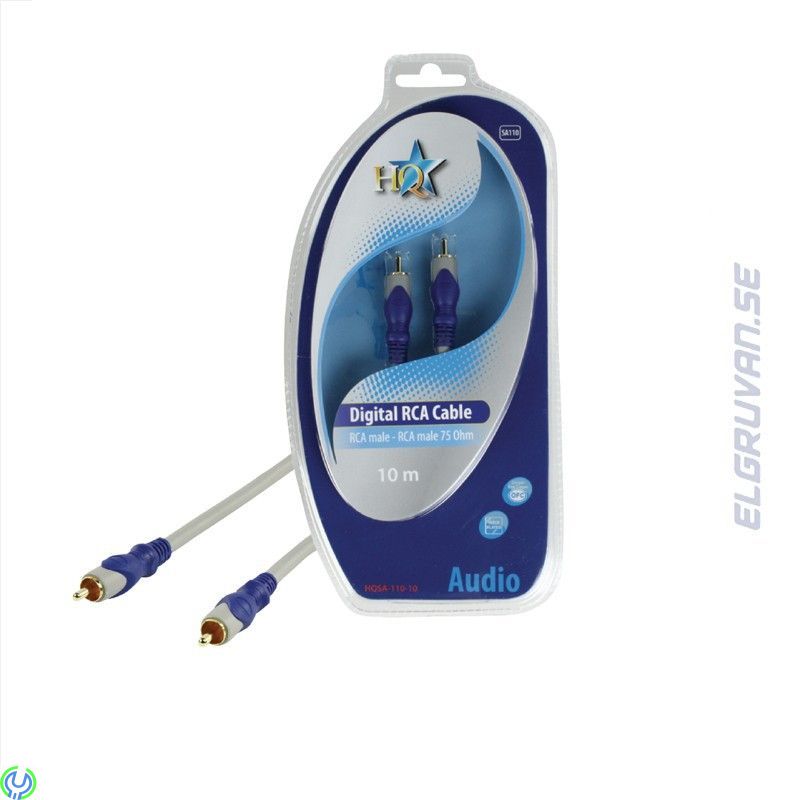 HQ Digital Ljudkabel RCA hane - RCA hane Grå 10m, Ljudanslutningskabel med guldpläterade RCA-pluggar för överföring av digital l
