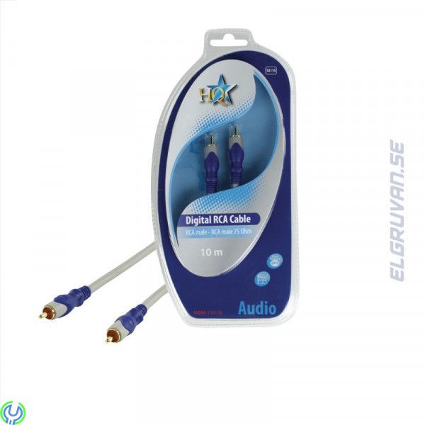 HQ Digital Ljudkabel RCA hane - RCA hane Grå 10m, Ljudanslutningskabel med guldpläterade RCA-pluggar för överföring av digital l